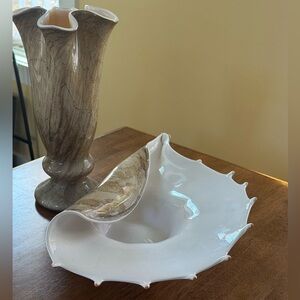 Elegant Glass Decorative Seashell Bowl and Vase